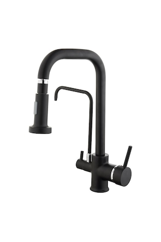 Vilas Madrid Su Arıtma 3 Çıkışlı Siyah Mutfak Evye  Bataryası