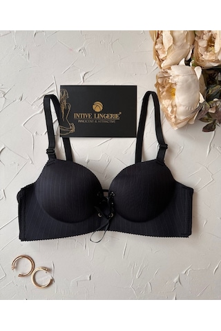 Jennifer Balensiz Push-up Destekli Lazer Kesim Dikişsiz Önden Bağ Siyah