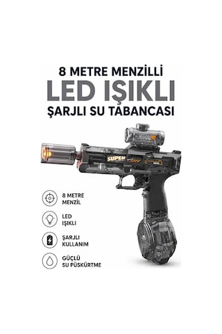 Sarjlı Otomatik Su Tabancası Led Işıklı Geniş Su Hazneli Gerçekçi Geri Tepme Efektli Uzak Menzilli