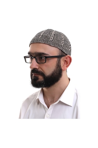 Kışlık Çift Renk Kadife Namaz Takkesi Siyah - Taş Rengi