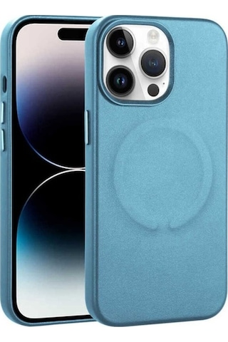 Apple Uyumlu iPhone 14 Pro Max Kılıf Pu Deri M-safe Wireless Şarj Özellikli Zore Derix Kapak Mavi