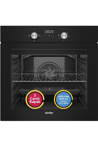 Simfer 4 Fonksiyon Trend Dijital Siyah Power Turbo 2'li Ankastre Set ( Fırın + Ocak)