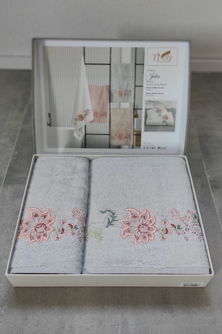 Tivoli Bambu 2'li Banyo Havlusu - Nakış İşlemeli Havlu Seti-julia Gri