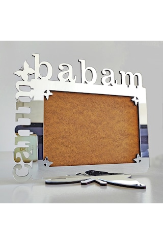 Babalar İçin Gümüş Aynalı Pleksi Fotoğraf Çerçevesi Canım Babam