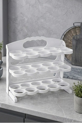 3 Katlı Yumurtalık 30 Bölmeli Yumurta Kutusu Buzdolabı Organizer Kutu Beyaz