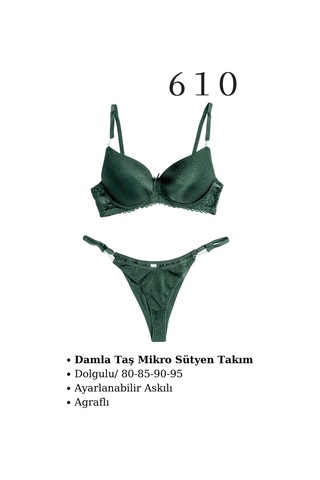 Murays Kadın 3 Lü Damla Taş Mikro Sütyen Takım Pembe/haki/yeşil