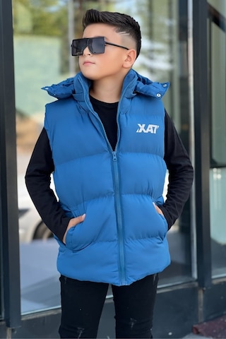 Pina Kids Erkek Çocuk Baskılı Çıkarılabilir Kapüşonlu Şişme Yelek 3017 Mavi