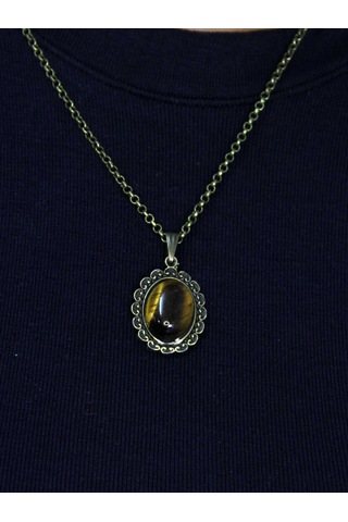 Doğal Taş Kaplangözü Doğal Taşlı Kadın Doğal Taş Otantik Kolye Euk27kg Kahverengi