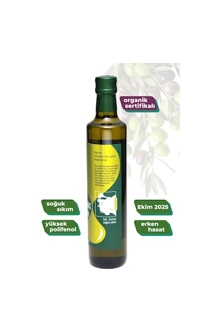 Organik Soğuk Sıkım Erken Hasat Zeytinyağı 500 Ml