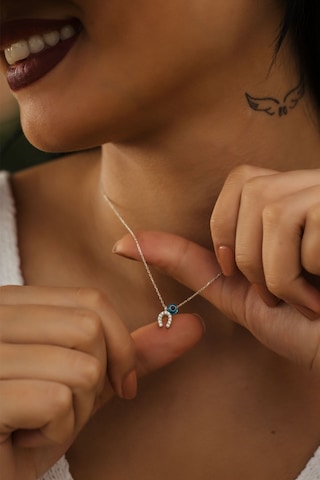Papatya Silver 925 Ayar Nazar Boncuklu Gümüş Nal Kolye