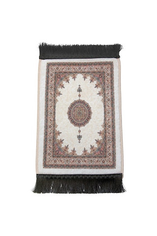 Mini Alın Seccadesi Kaymaz Taban Desenli Cep Tipi Seyahat Namaz Seccadesi - Krem / Ekru