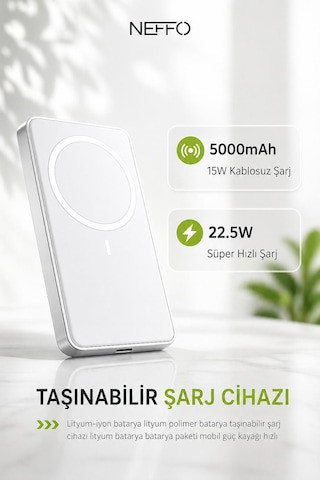 5000 Mah Magsafe Powerbank 15w Hızlı Kablosuz Şarj Cihazı İphone Uyumlu Hızlı Şarj 22.5w