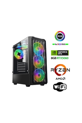Xaser Velox X460 R5 7600 16 GB 1 TB SSD 8 GB RTX5060 Free Dos Masaüstü Oyuncu Bilgisayar