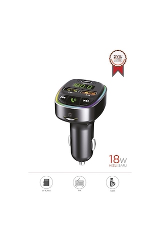 Torima G17 Siyah 18w Hızlı Şarjlı Bluetooth Transmitter Araç Şarj Cihazı Usb, Tf Kart, Fm, Mikrofon Destekli