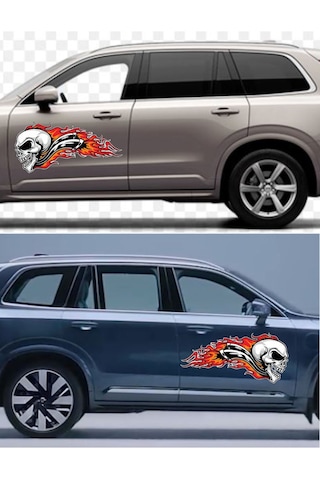 Alevli Kurukafa Sticker - Araba Oto Motosiklet Karavan Cam Sticker - 00027 30X14 Cm