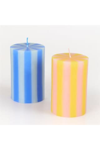 Meri Meri - Bright Striped Pillar Candles - Parlak Çizgili Sütun Mumlar - 5 Adet Çok Renkli