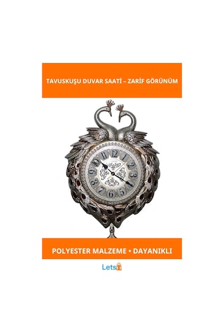 Şık Tavuskuşu Figürlü Polyester Duvar Saati 60x42 Cm Çok Renkli