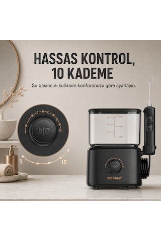 Npo Nicefeel Fc180 Profesyonel 600ml Diş Teli/protez Bakım Ve Ağız Duşu - Siyah