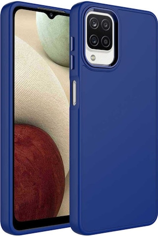 Galaxy A12 Kılıf Metal Çerçeve Ve Buton Tasarımlı Silikon Zore Luna Kapak Lacivert
