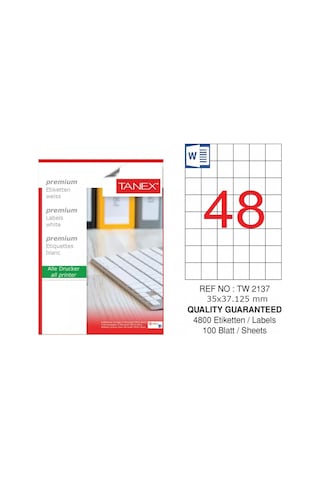 Tanex Laser Etiket 100 Yp 35X37.125 Laser-Copy-Inkjet Tw-2137