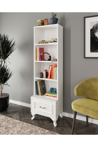 Kznhome Kartopu Çekmeceli Country Kitaplık Beyaz - Tamamı 1. Kalite Mdf