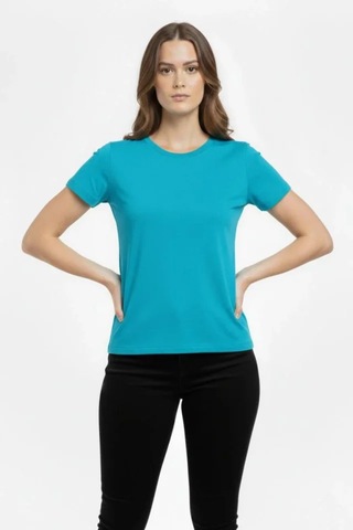 Butik İstanbul T-shirt Bisiklet Yaka Slim Fit Likralı Tişört Günlük Basic Body - Turkuvaz Turkuaz