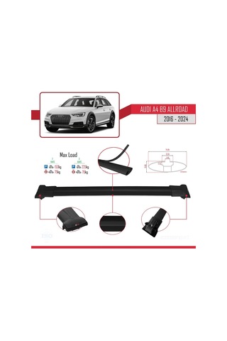 Audi A4 B9 Allroad 2016 Ve Sonrası İle Uyumlu Fly Model Ara Atkı Tavan Barı Siyah