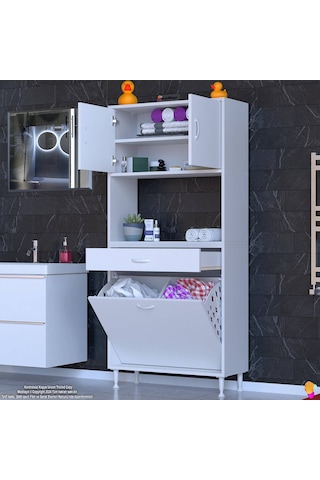 Modilayn Arda 70x173x32,5 Cm 1 Çekmece 2 Göz Sepetli Ve 3 Raf Akıllı Dolap İle Dağınıklığa Son Beyaz
