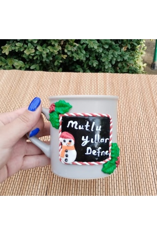 Kişiselleştirilebilir Yılbaşı Temalı Kişiye Özel Kupa Bardak Gri