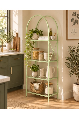 Noble Metal Kitaplık Dekoratif Kemerli 4 Raflı Salon Ve Ofis Rafı 70x180 Cm Yeşil