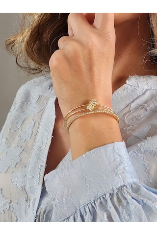 Üçlü Yonca Model Zirkon Taşlı Kelepçe Bileklik Gold