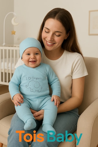 Tois Baby Organik Hastahane Çıkışı Bebek Takımı 0-3 Ay Mavi Renk Mavi