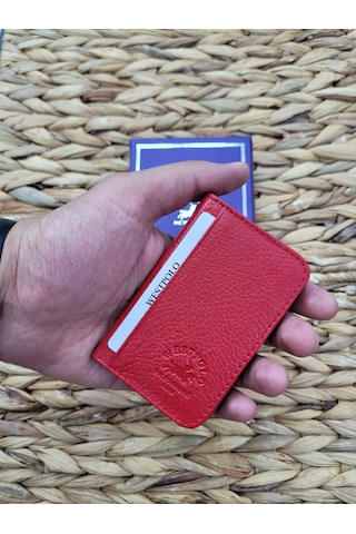 Westpolo İsme Özel 1026 Hakiki Deri Unısex Kartlık Kırmızı