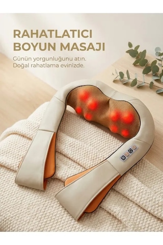 Kensa Isıtmalı Boyun Ve Omuz Masaj Aleti - Bel Sırt Bacak Uyumlu Yoğurma Özellikli Şarjlı Masaj Cihazı Açık Bej