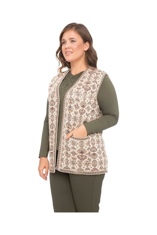 Uludağ Triko Kadın Çiçek Desen Kilim Yelek / Taş