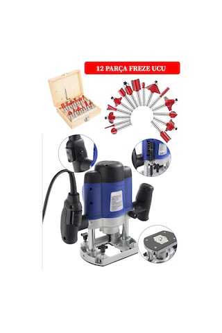 Deko Turkey Af4000 Çift Kollu Ahşap Kenar Frezesi + 12li Set