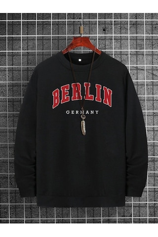 Erkek Siyah Berlin Baskılı Oversize Sweatshirt Siyah