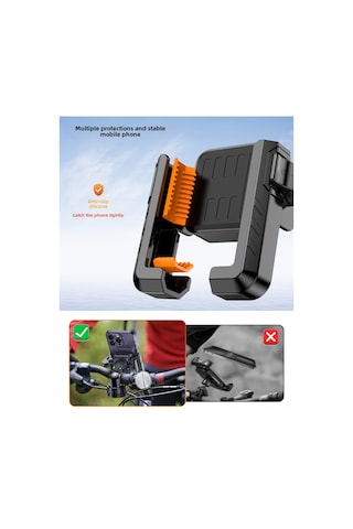 Geeksen Motorcycle, Elektrikli Araç Ve Bisiklet İçin Evrensel Uyumlu, Güvenli Sabitleme Ve Navigasyon Desteği Siyah-turuncu Silikonlu Yarı Kapaklı Telefon Tutucu