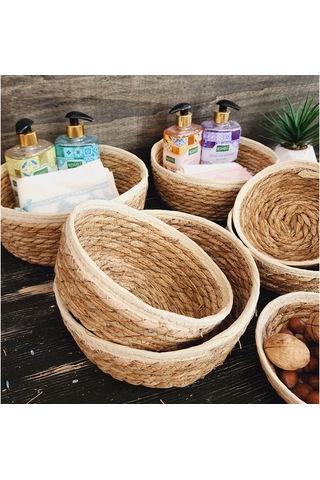 Nergis Hasır 7 Li Sepet Saklama Kutusu Sepet Takımı Krem