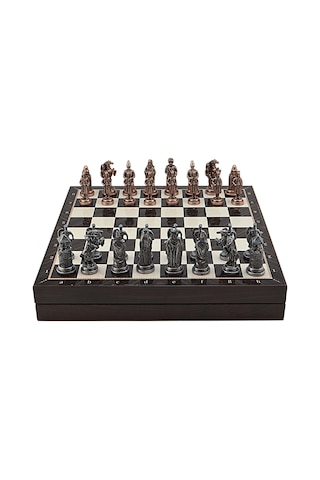 Gifthome Büyük Boy Metal Osmanlı-bizans Satranç Tk. Antik Ve Ceviz Desenli Sandıklı Mdf Tahtası 36x36 Cm.