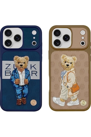 Zuckbear Apple iPhone Uyumlu 17 Pro Max Kılıf 3d Pu Deri Nakışlı Gentleman Paris Kapak Lacivert