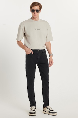 Tudors Erkek Slim Fit Yıkamalı Taşlamalı Esnek Kot Düz Paça Tapered Siyah Pantolon-34827 Siyah