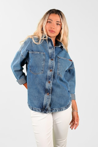 Oversize Kadın Jean Ceket Mavi