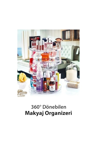 360 Derece Dönebilen Makyaj Organizeri Şeffaf Şeffaf