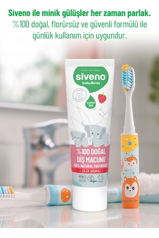 Siveno %100 Doğal Diş Macunu Bebek Ve Çocuk İçin Çilekli Aromalı Florürsüz 50 Ml