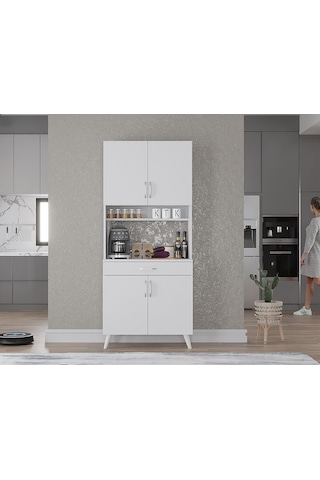 Loysen Kahve Köşesi Çok Amaçlı Dolap Kiler Mutfak Dolabı Beyaz 70 Cm Beyaz