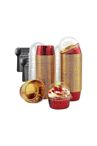 Maoyaya Altın Kırmızı Doğum Günü Pastası Kağıt Bardakları Yağ Geçirmez Yüksek Isıya Dayanıklı Muffin Bardakları Düğün Tatlı Masası 50 Adet 50