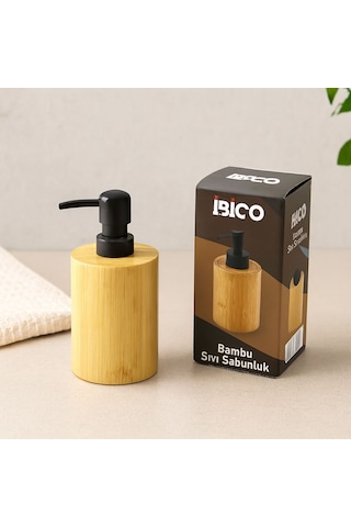 Yuvarlak Bambu Sıvı Sabunluk Ø7.8 Y10.8 Cm - Siyah Pompa