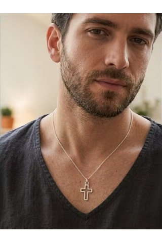 Unisex Gümüş Haç Kolye Minimalist Çelik Zincirli Erkek & Kadın Şık Cross Necklace Trend Aksesuar H002