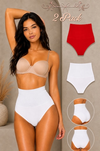 Fit Women Kadın Yüksek Bel Esnek 2 Li Külot Beyaz-kırmızı
